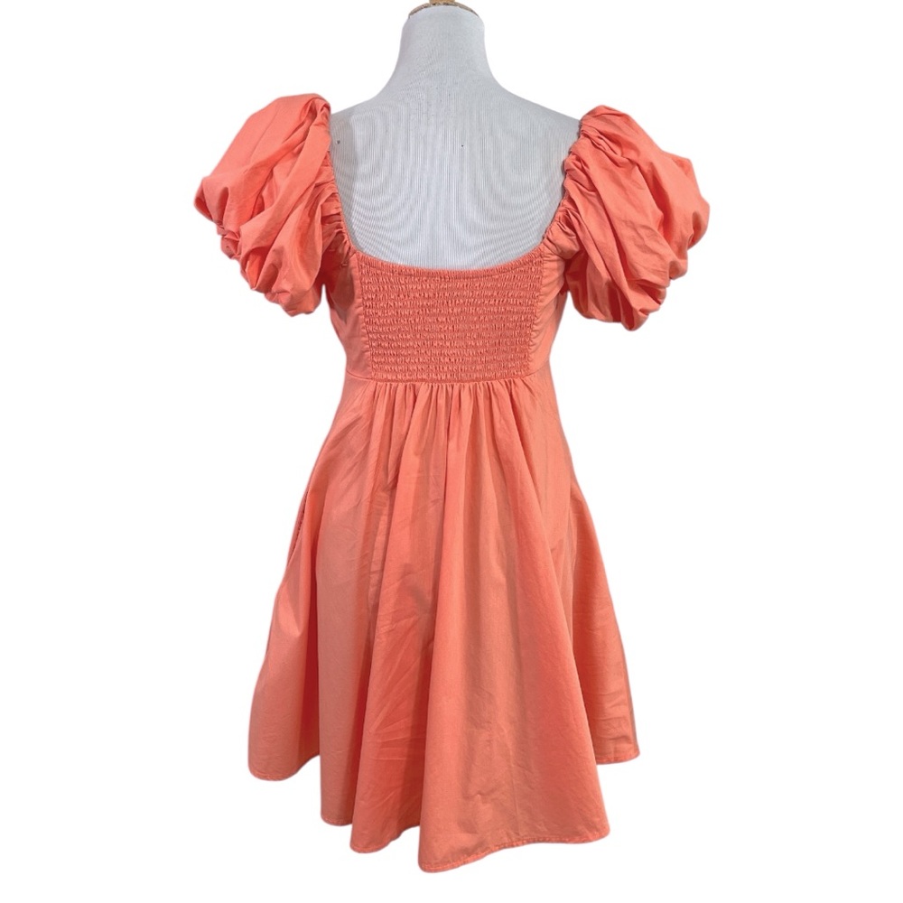 Abercrombie & Fitch Ruched Puff Sleeve Mini Dress in Coral Pink Size ST - Picture 3 of 6